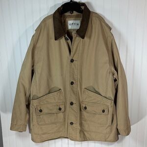 Orvis Men's Vintage Quilted Field Barn Jacket in Khaki with Corduory Collar XXL